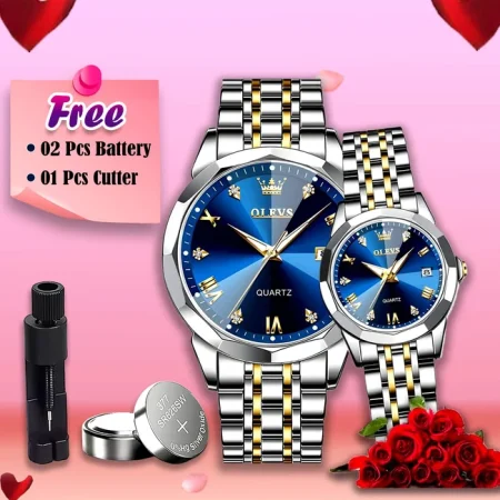 OLEVS Couple Watches Matching Blue Color